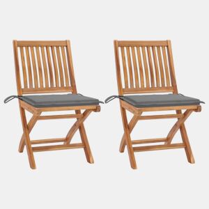 vidaXL Cadeiras de jardim c almofadões cinzentos 2 pcs teca maciça