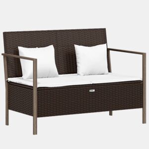 vidaXL Banco de jardim de 2 lugares com almofadões vime PE castanho