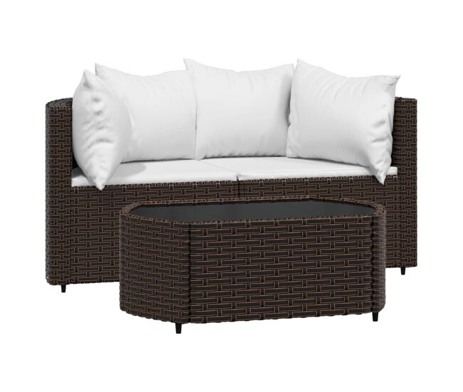 Vidaxl set muebles de jardín 3 piezas y cojines ratán sintético marrón