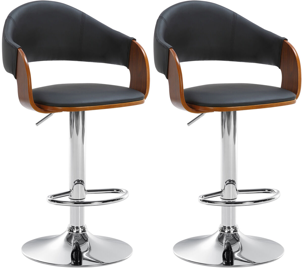 Set de 2 taburetes de bar nilse en polipiel simil cuero nogal/negro 49x50x89 cm