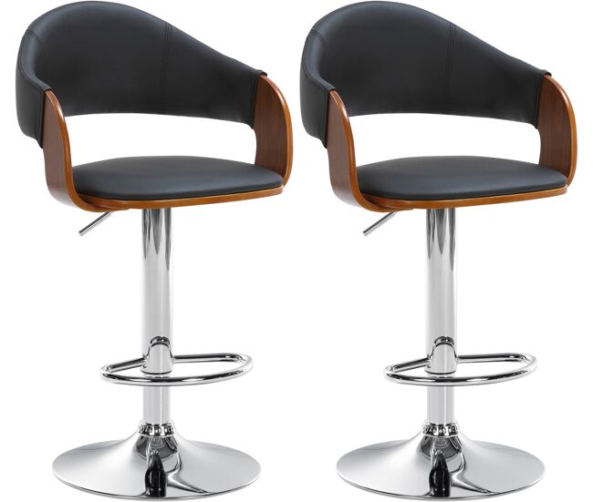 Set de 2 taburetes de bar nilse en polipiel simil cuero nogal/negro 49x50x89 cm