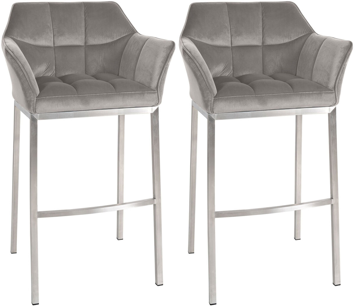 Juego de 2 taburetes de bar damaso de terciopelo con base de cuatro patas gris 48x64x110 cm