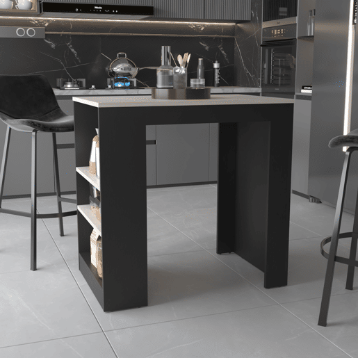 Ilha de cozinha Chicago em melamina, com prateleiras