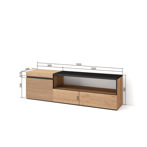Móvel de TV, Muito espaço de arrumação, 150x35x45cm, Para televisores até 65, Estante para TV, Estilo moderno, Carvalho