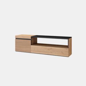 Móvel de TV, Muito espaço de arrumação, 150x35x45cm, Para televisores até 65, Suspensos, Estilo moderno, Carvalho