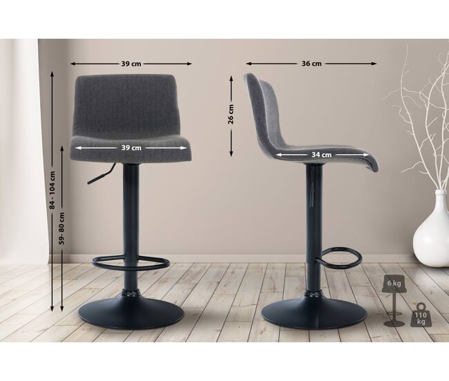 Taburete de bar hover en tela gris oscuro 36x39x84 cm