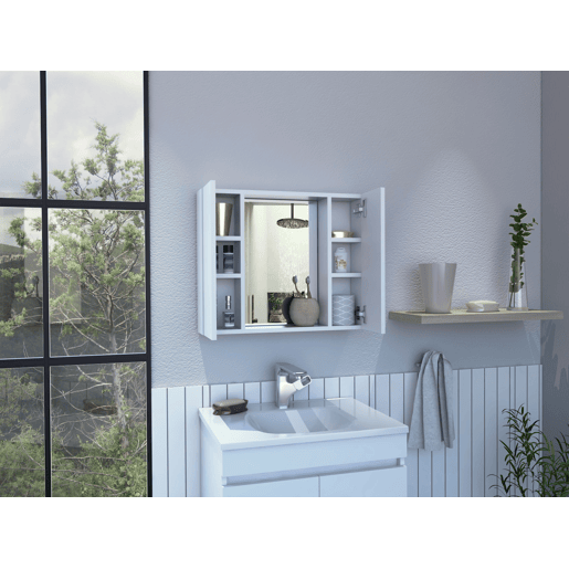 Kit de primeiros socorros Artemis em melamina, com 6 prateleiras interiores e duas portas,com espelho