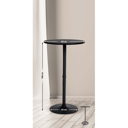 Mesa Alta de Bar con Tablero Redondo Madera Negronegro Ø 60 cm