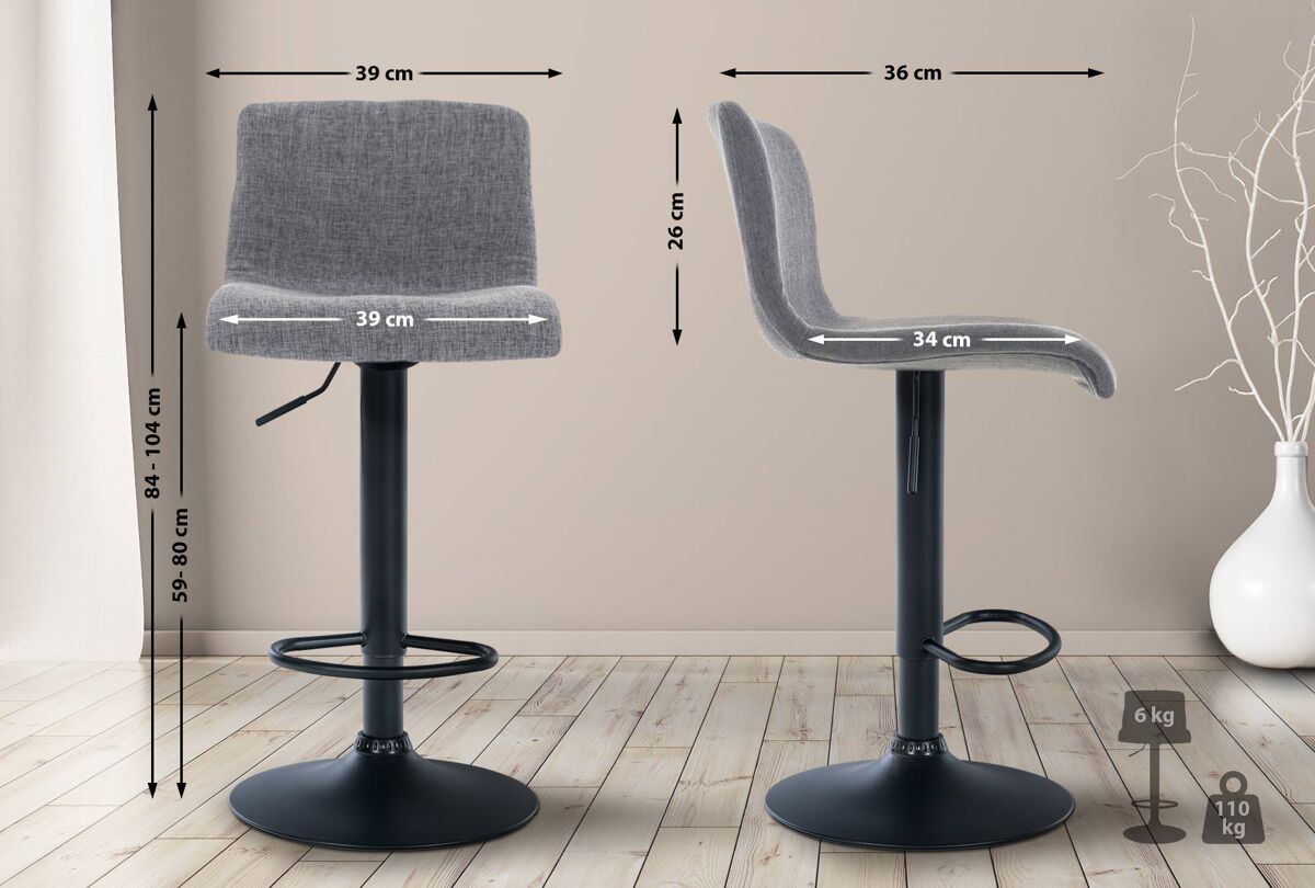 Taburete de bar hover en tela gris claro 36x39x84 cm