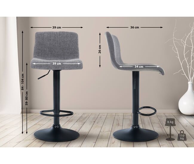 Taburete de bar hover en tela gris claro 36x39x84 cm