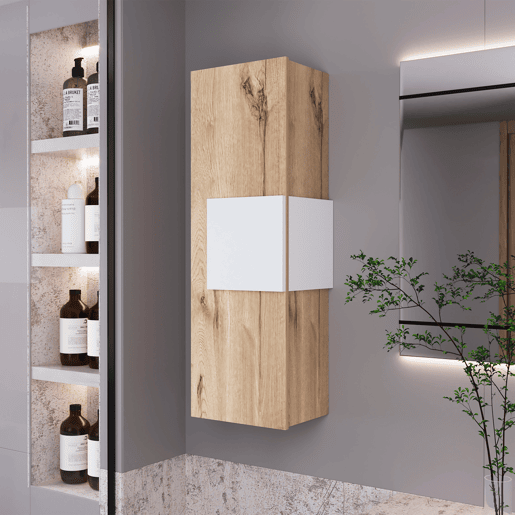 Kit de primeiros socorros Vanguard em melamina, com três prateleiras interiores e uma porta.