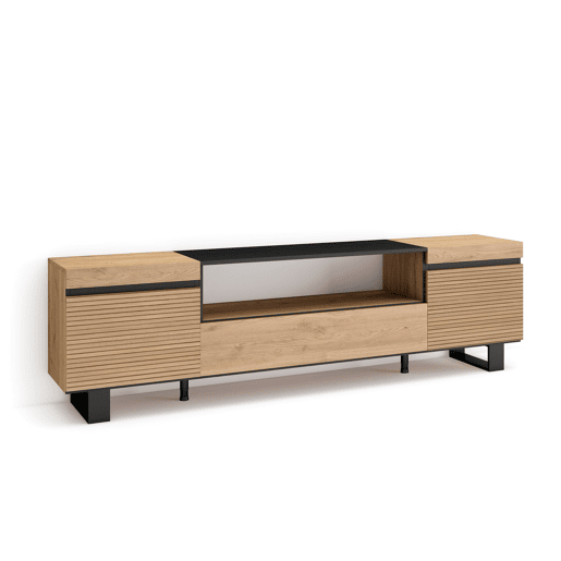 Móvel de TV, Muito espaço de arrumação, 200x35x57cm, Para televisores até 80, Design industrial, Estilo moderno, Carvalho Móvel de TV, Muito espaço de arrumação, 200x35x57cm, Para televisores até 80, Design industrial, Estilo moderno, Carvalho