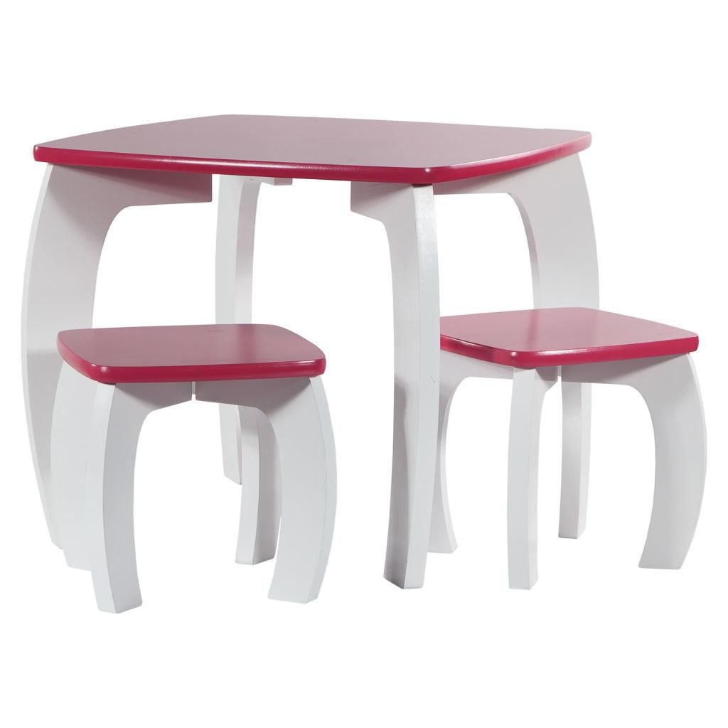 set mesa y 2 taburetes de madera blancosrosa 96x48x42 h cm