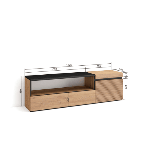 Móvel de TV, Muito espaço de arrumação, 150x35x45cm, Para televisores até 65, Estante para TV, Estilo moderno, Carvalho