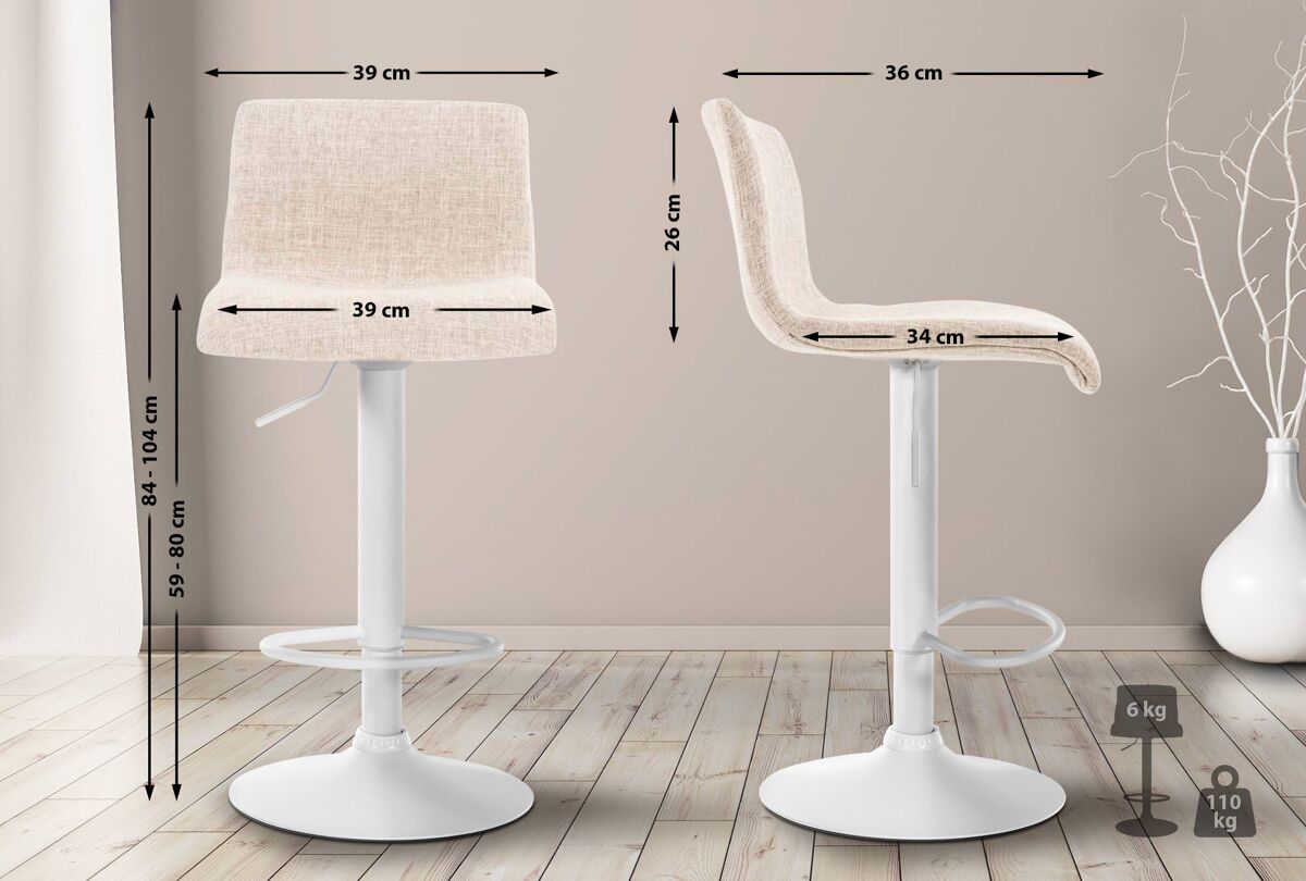 Taburete de bar hover en tela crema 36x39x84 cm
