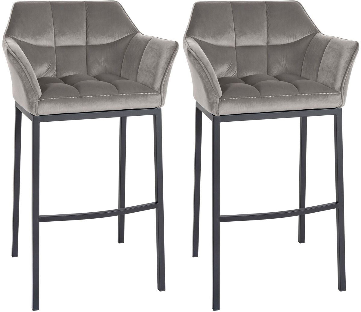 Juego de 2 taburetes de bar damaso de terciopelo con base de cuatro patas gris 48x64x110 cm