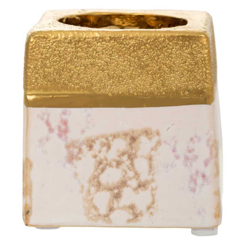 Portavelas de cerámica dorado 7x7x7 cm