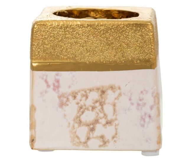 Portavelas de cerámica dorado 7x7x7 cm