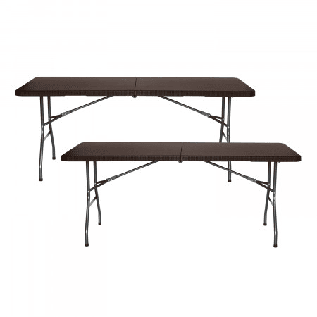 Pacote de 2 mesas dobráveis u200Bu200Bretangulares efeito rattan 180x74x74cm Thinia Home