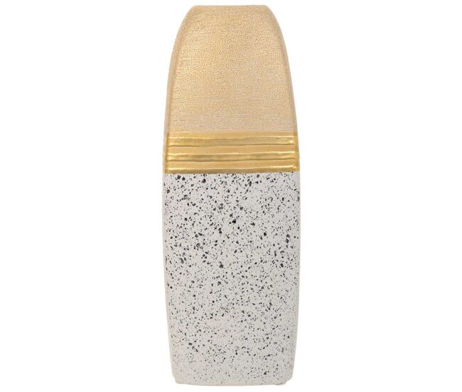 Jarrón de cerámica blanco/arena/dorado 11,5x11,5x31