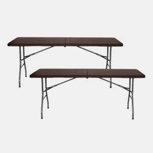 Pacote de 2 mesas dobráveis u200Bu200Bretangulares efeito rattan 180x74x74cm 7house