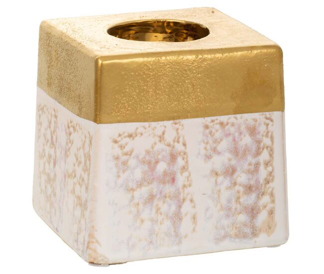 Portavelas de cerámica dorado 10x10x10 cm