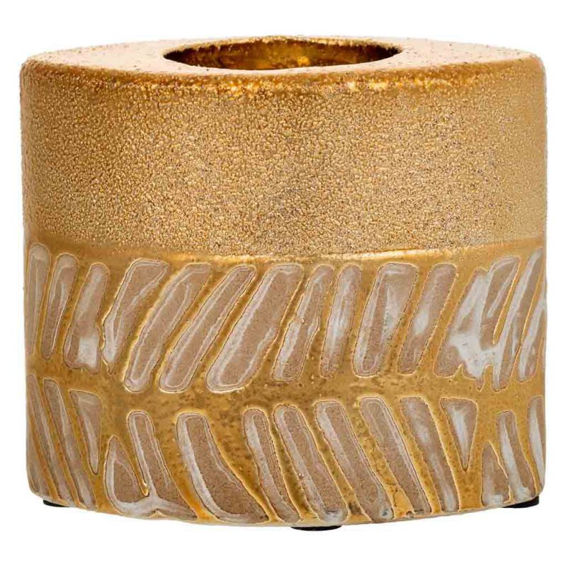 Portavelas de cerámica dorado 11x7x8 cm