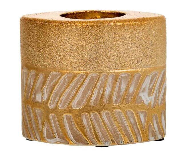 Portavelas de cerámica dorado 11x7x8 cm