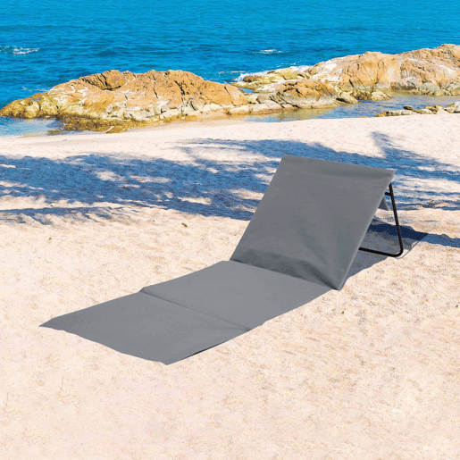 Tapete de praia dobrável acolchoado com encosto cinza 153x51x42cm 7house