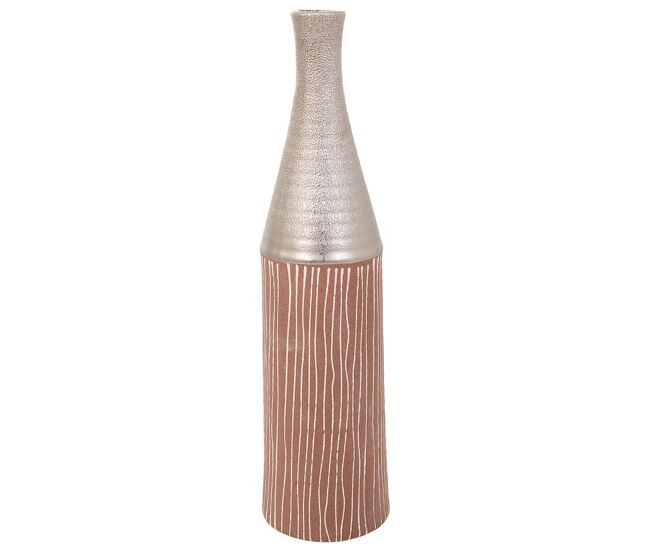 Jarrón de cerámica plateado/rosa 13,5x13,5x53