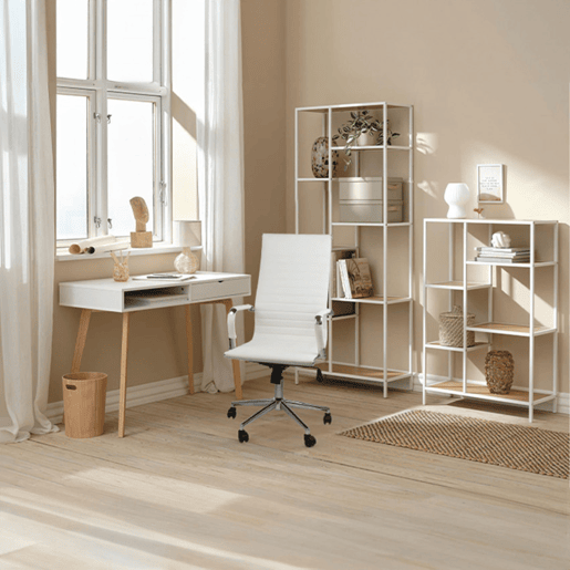Cadeira Secretária com Rodas Elegance branco 116x89x60cm Thinia Home