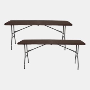 Pack 2 Mesas Dobráveis u200Bu200BRetangulares Efeito Madeira 180x74x74cm Thinia Home
