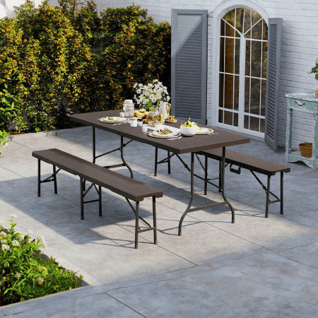 Pack 2 Mesas Dobráveis u200Bu200BRetangulares Efeito Madeira 180x74x74cm Thinia Home