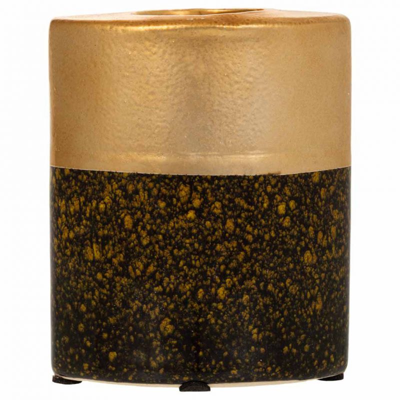 Portavelas de cerámica dorado 10,5x6,5x12,5