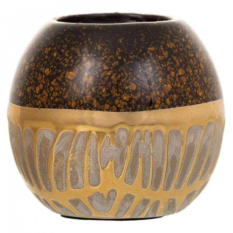 Portavelas de cerámica dorado 8x8x7,5