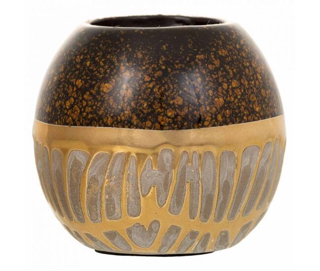Portavelas de cerámica dorado 8x8x7,5