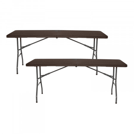 Pacote de 2 mesas dobráveis u200Bu200Bretangulares efeito madeira 180x74x74cm 7house