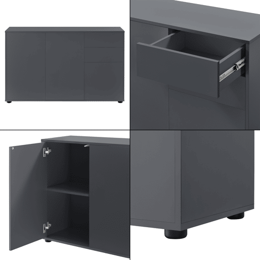Cómoda Paarl com 2 gavetas e 3 portas 74x117x36cm Cinzento escuro mate en.casa