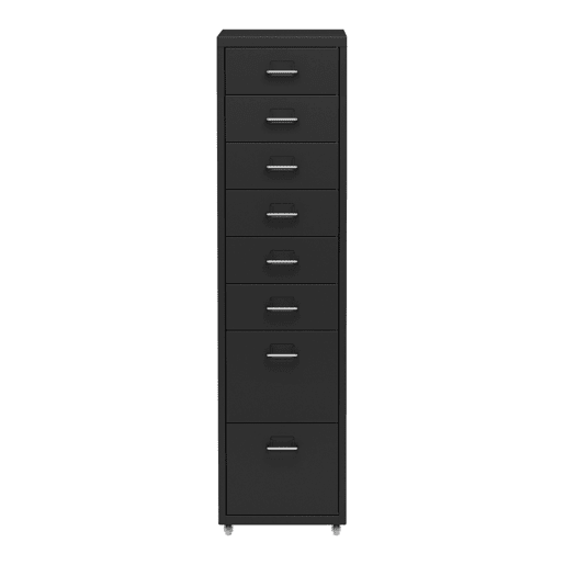 Armário de arquivo móvel Kökar com 8 gavetas 109x28x41 cm aço - Preto en.casa