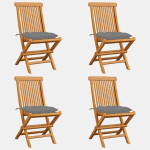 vidaXL Cadeiras de jardim c almofadões cinzentos 4 pcs teca maciça