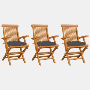 vidaXL Cadeiras de jardim c almofadões antracite 3 pcs teca maciça