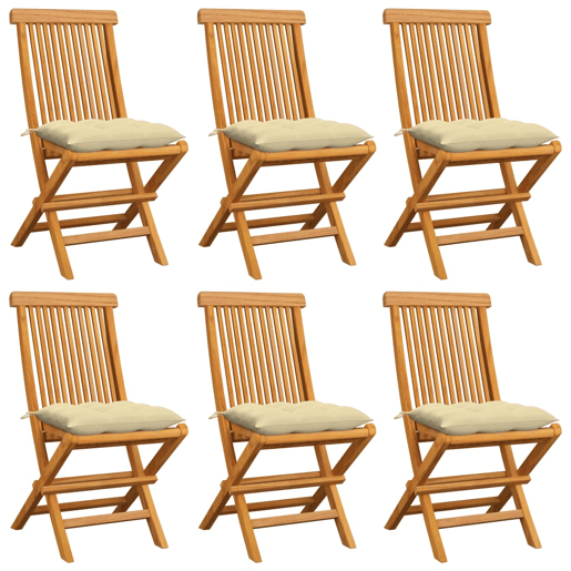 vidaXL Cadeiras de jardim c almofadões branco nata 6 pcs teca maciça vidaXL Cadeiras de jardim c almofadões branco nata 6 pcs teca maciça