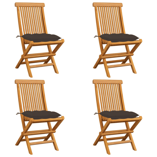 vidaXL Cadeiras de jardim c almofadões cinza-acast. 4 pcs teca maciça