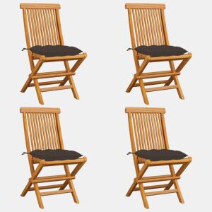 vidaXL Cadeiras de jardim c almofadões cinza-acast. 4 pcs teca maciça