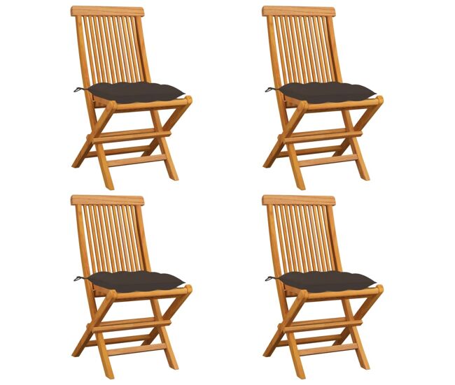 Vidaxl sillas de jardín 4 uds madera de teca con cojines gris taupe