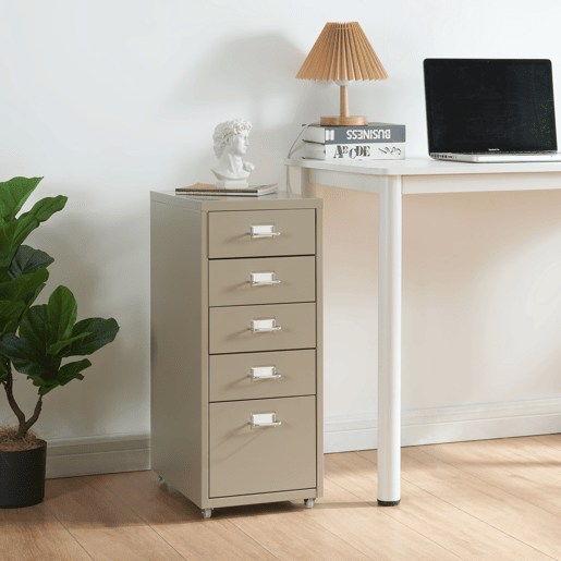 Armário de arquivo móvel Kökar com 5 gavetas 69x28x41 cm aço - Cor camel en.casa