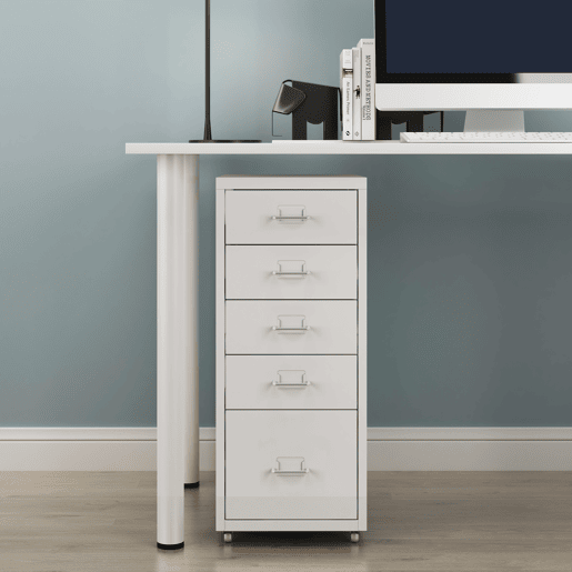Armário de arquivo móvel Kökar com 5 gavetas 69x28x41 cm aço - Branco mate en.casa