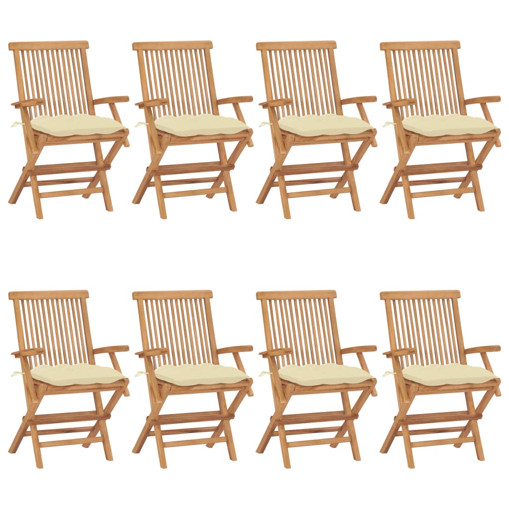 vidaxl sillas de jardin 8 uds madera teca con cojines crema blanco