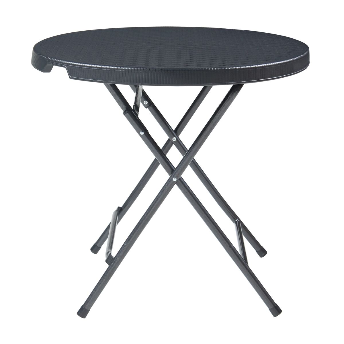 Mesa plegable mark exterior metal/plástico ø80x74cm - efecto ratán negro [en.casa]