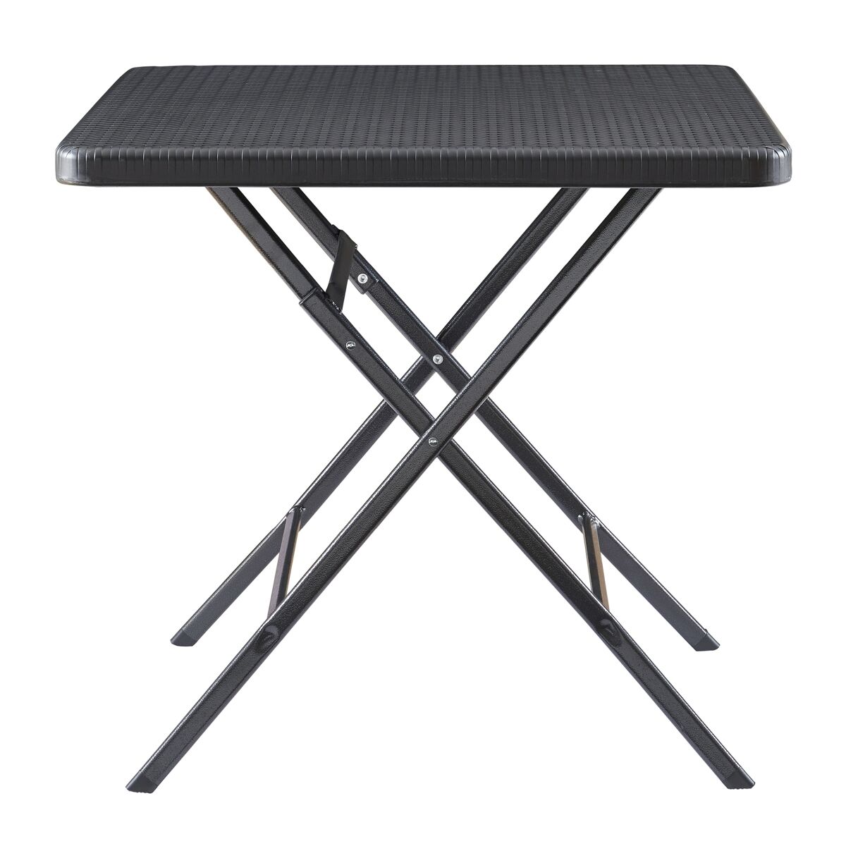 Mesa plegable mark exterior metal/plástico 78x78x74cm - efecto ratán negro [en.casa]